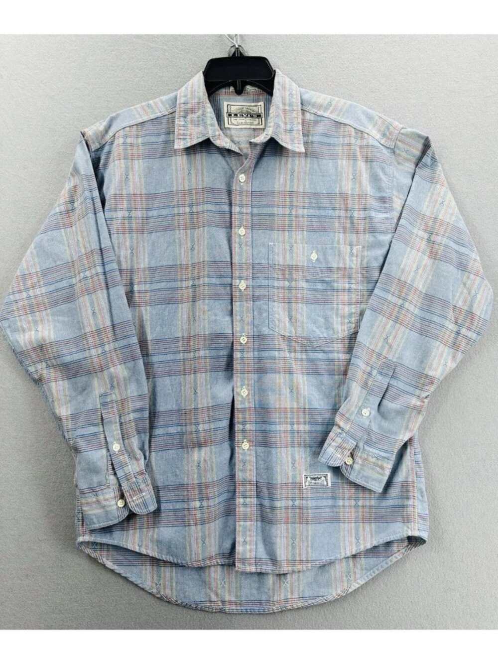 Levi's M Mens Shirt Blue Plaid Long Sleeve Cotton Western Pearl Snap Casual EUC